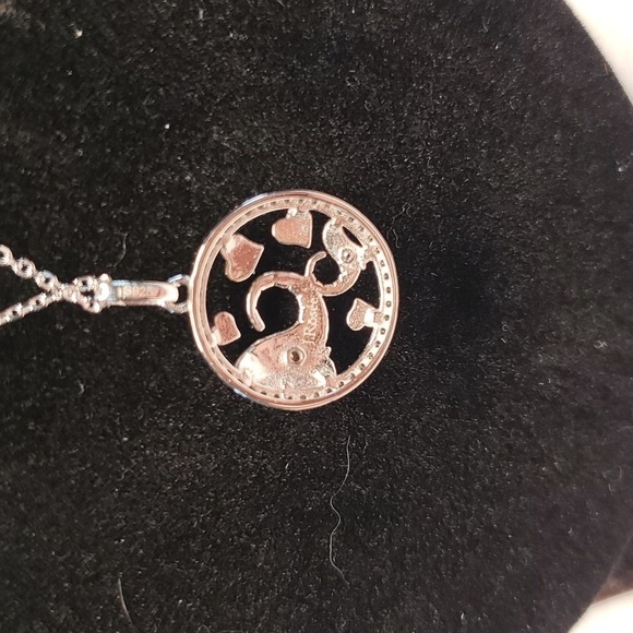 STERLING elephants mom and baby pendant and chain with rhinestones - Picture 4 of 5